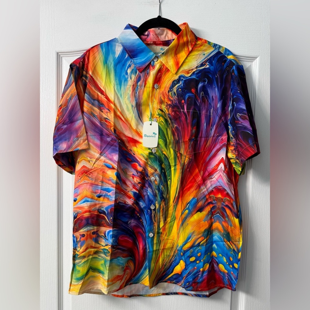 Royaura® Vintage Gradient Art Print Men's Pride Month Button Down - Picture 5 of 10